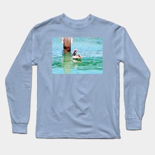 Florida Keys Pelican Floating In The Ocean Long Sleeve T-Shirt